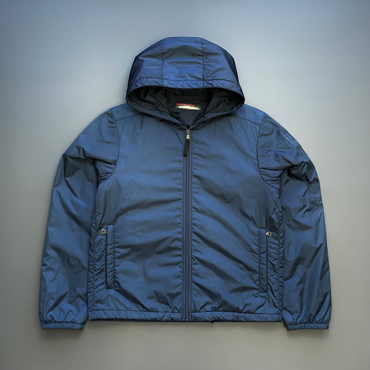 Prada Sport Teal Blue 2007 Nylon Spellout Windbreaker