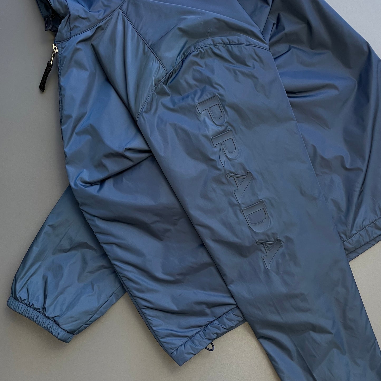 Prada Sport Teal Blue 2007 Nylon Spellout Windbreaker