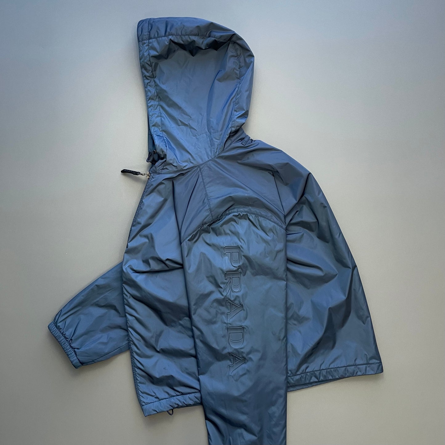 Prada Sport Teal Blue 2007 Nylon Spellout Windbreaker