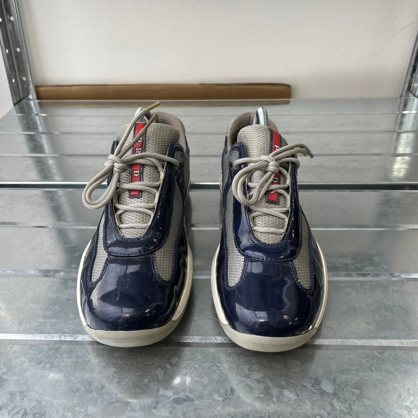 Prada Sport Blue & Grey 00s Patent Leather Americas Cup Trainers