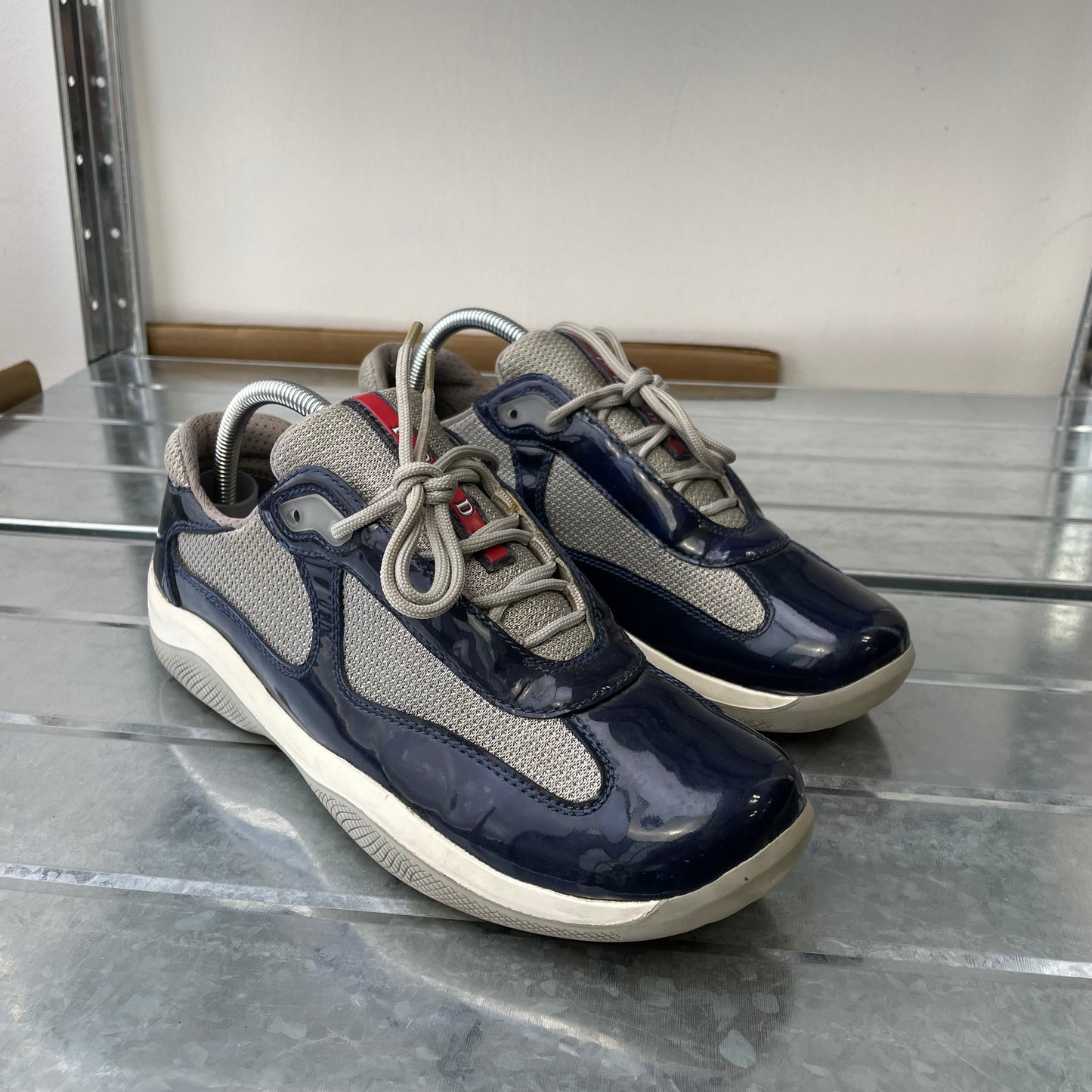 Prada Sport Blue & Grey 00s Patent Leather Americas Cup Trainers
