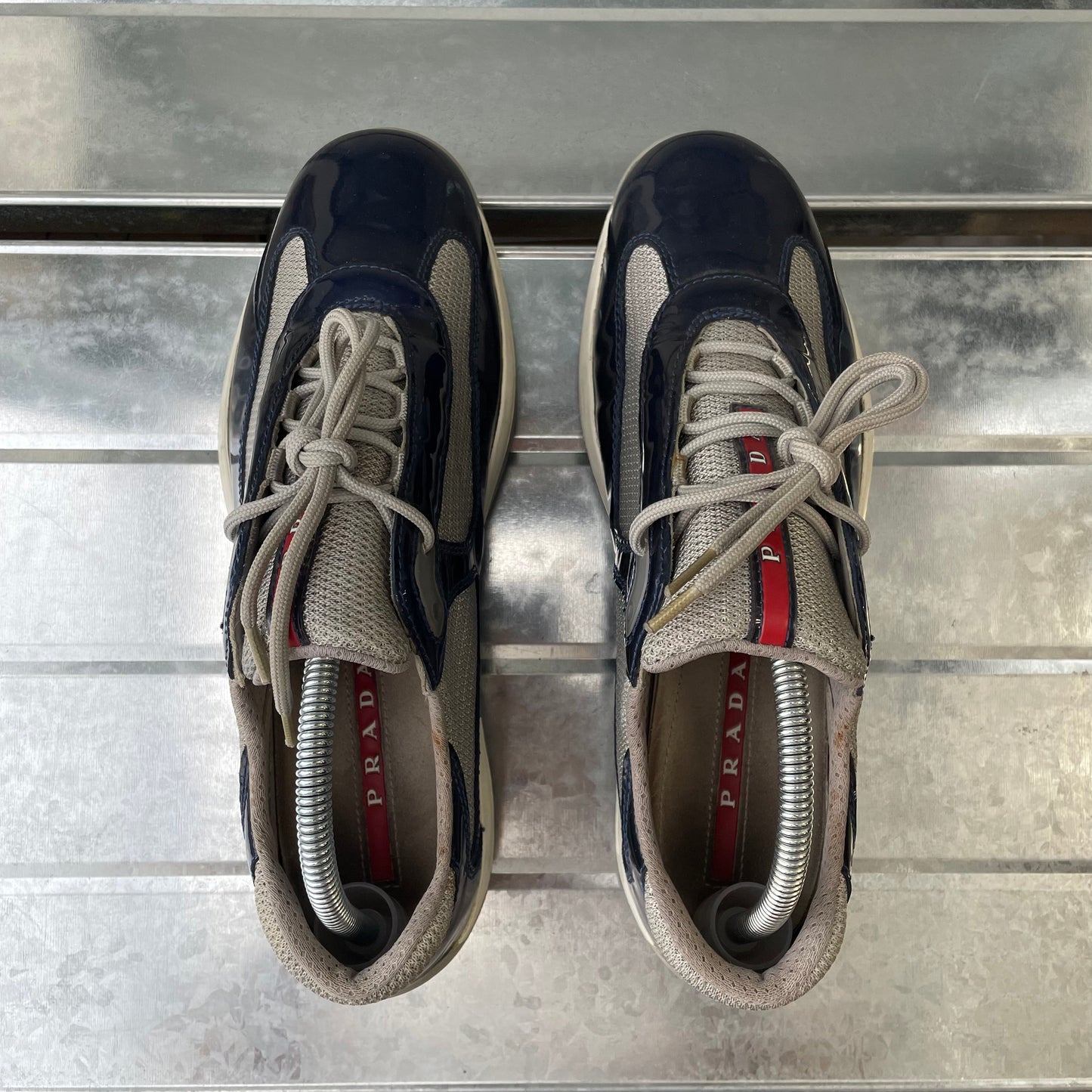Prada Sport Blue & Grey 00s Patent Leather Americas Cup Trainers