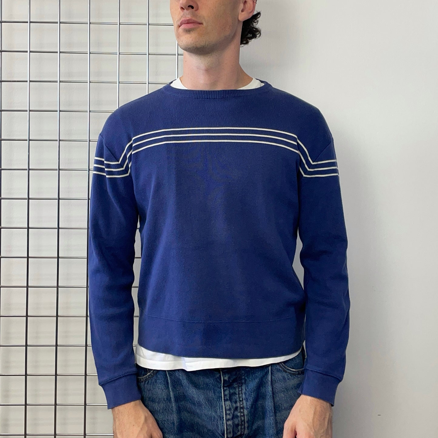 Emporio Armani Blue 90s Bar Stripe Jumper