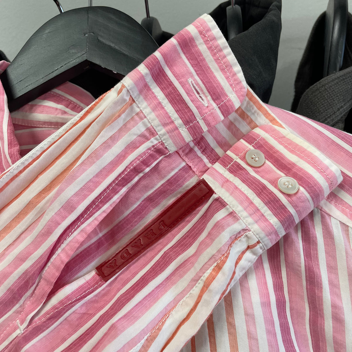 Prada Pink White & Orange 00s Striped Shirt