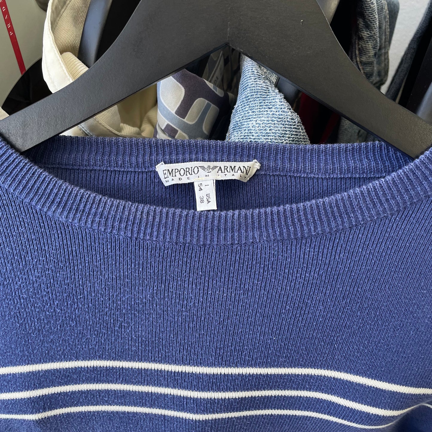 Emporio Armani Blue 90s Bar Stripe Jumper