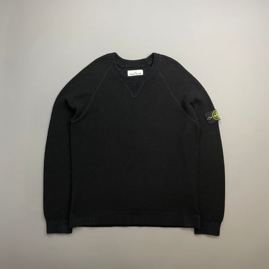 Stone Island Black AW17 Two-Tone Midweight Wool Knit Crewneck Jumper