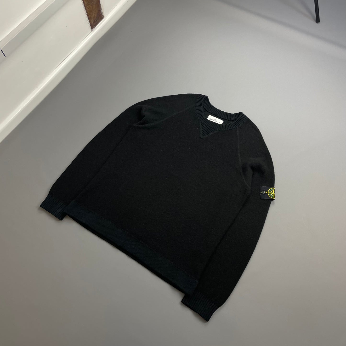 Stone Island Black AW17 Two-Tone Midweight Wool Knit Crewneck Jumper