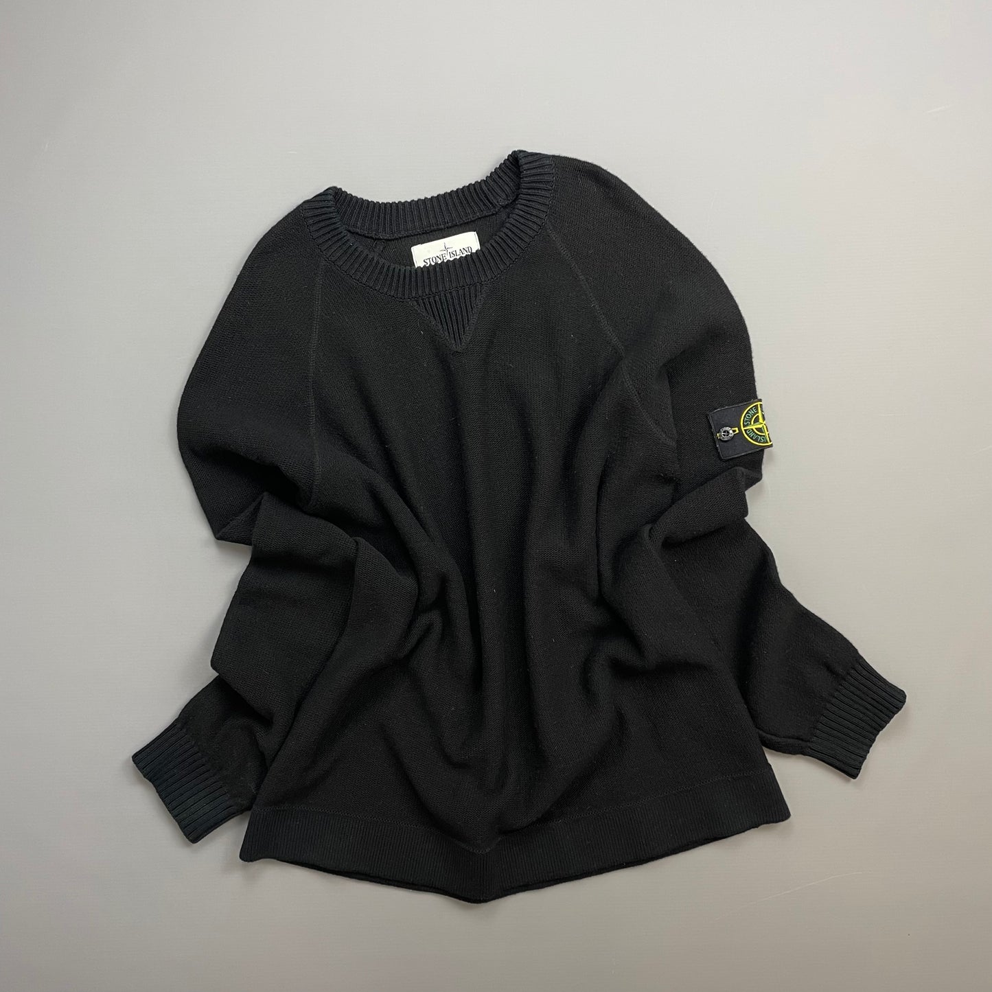 Stone Island Black AW17 Two-Tone Midweight Wool Knit Crewneck Jumper