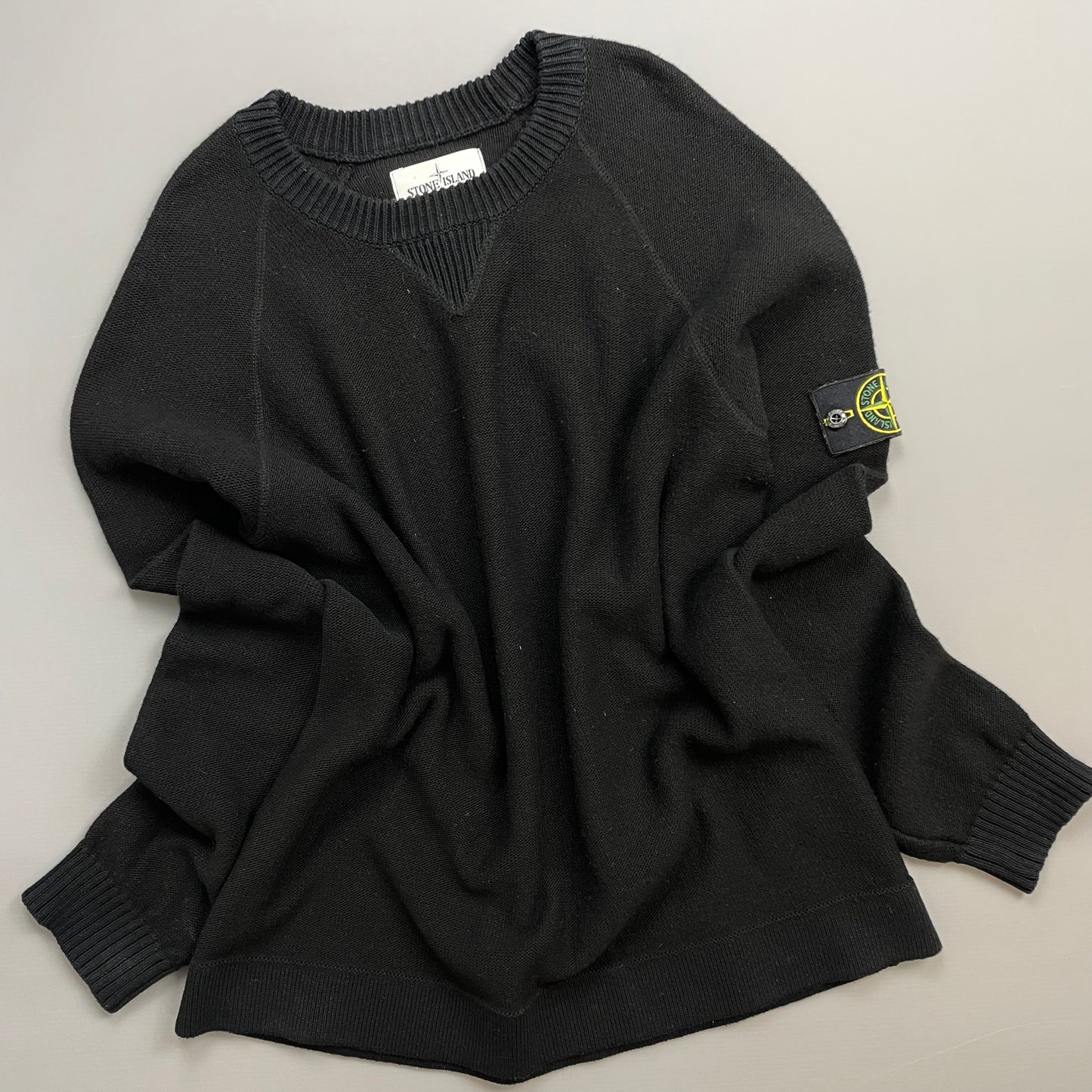 Stone Island Black AW17 Two-Tone Midweight Wool Knit Crewneck Jumper