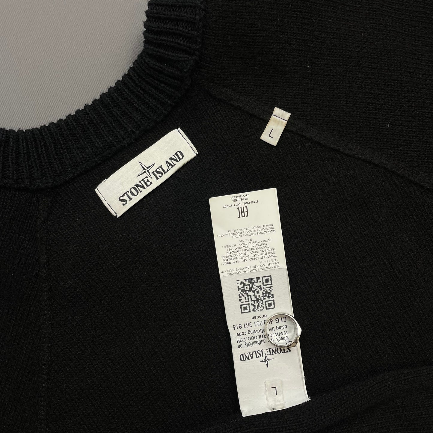 Stone Island Black AW17 Two-Tone Midweight Wool Knit Crewneck Jumper