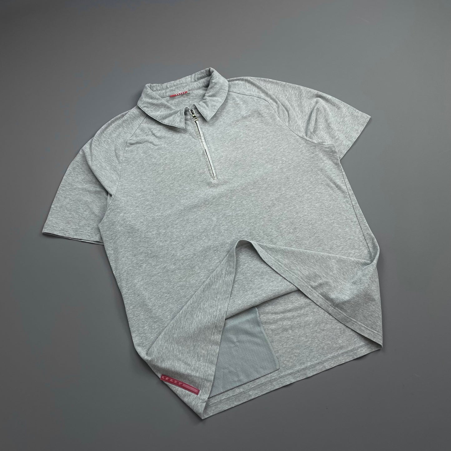 Prada Sport Grey 00s Rear Pocket Short Sleeve Zip Polo Shirt