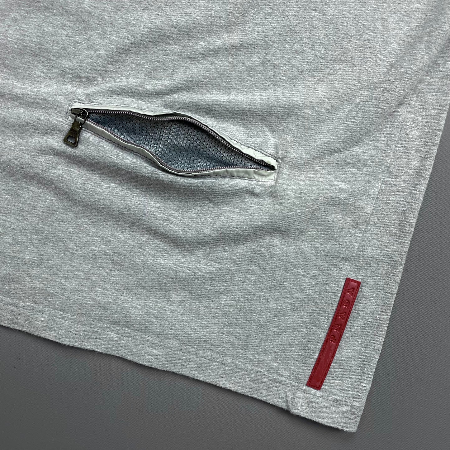Prada Sport Grey 00s Rear Pocket Short Sleeve Zip Polo Shirt