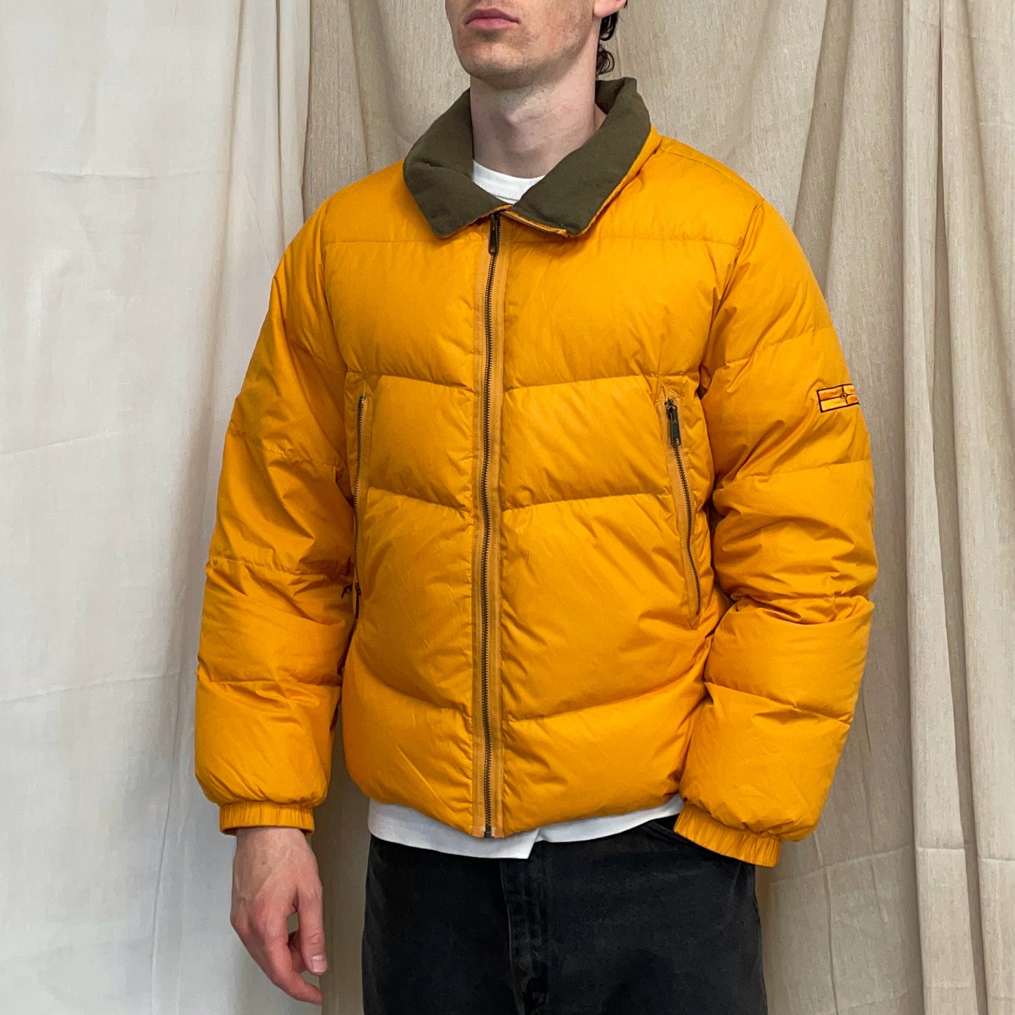 Stone Island Denims Orange AW07 Goose Down Nylon Asymmetrical Zip Detailed Puffer Jacket
