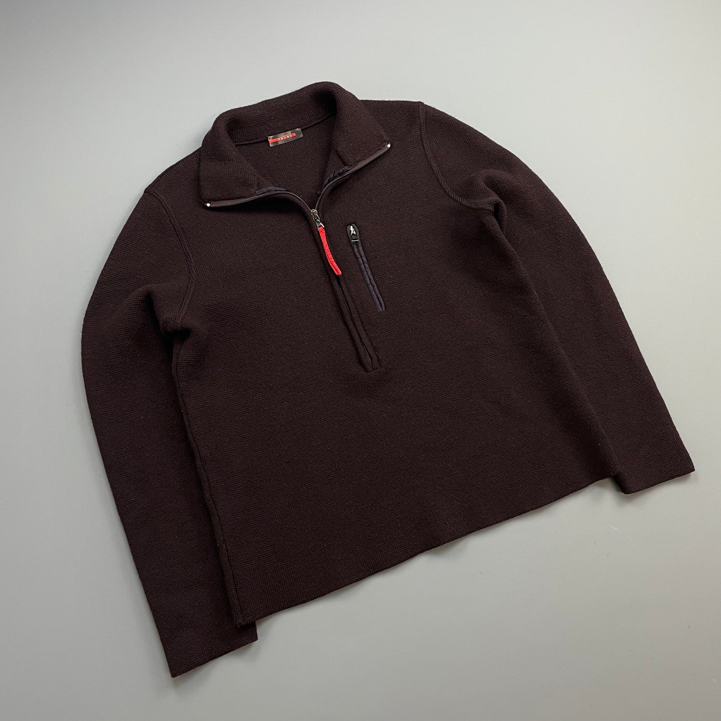Prada Sport Burgundy 00s Wool Half-Zip Jumper