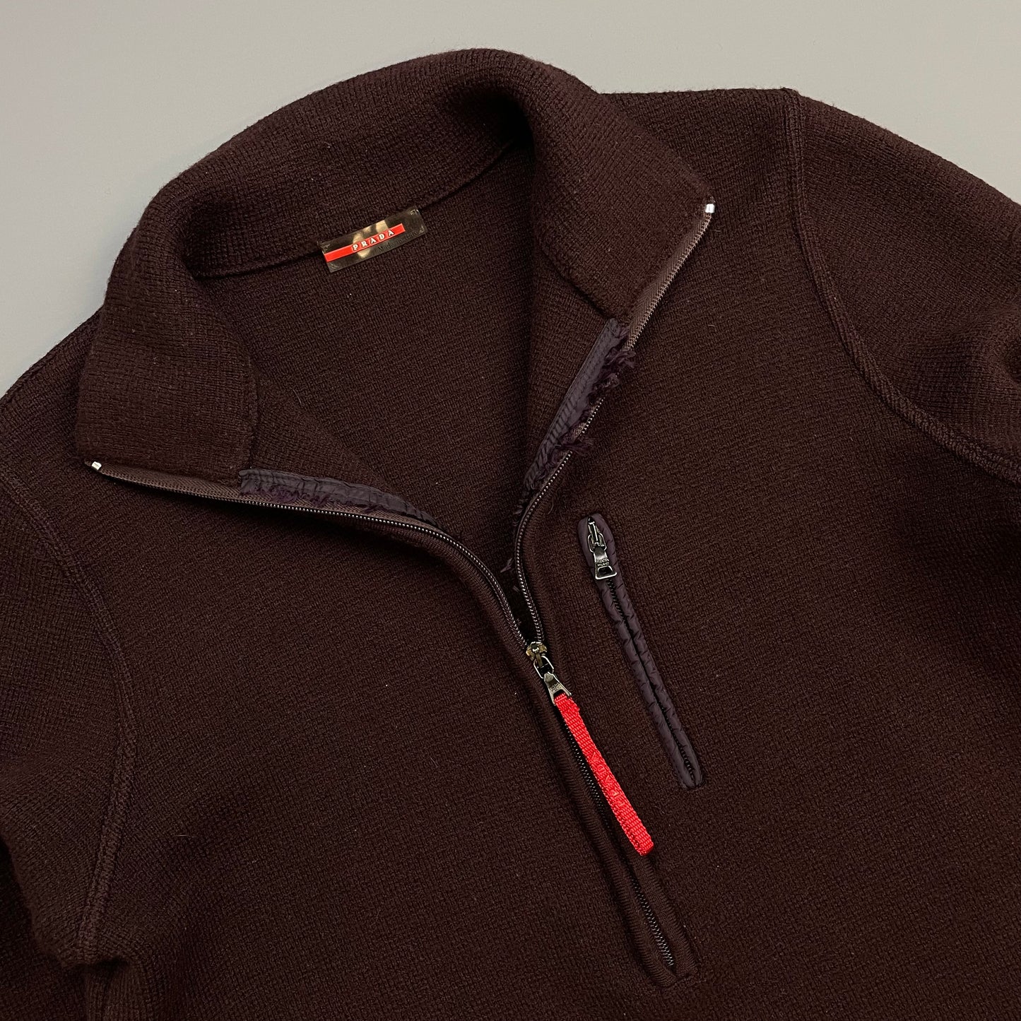 Prada Sport Burgundy 00s Wool Half-Zip Jumper