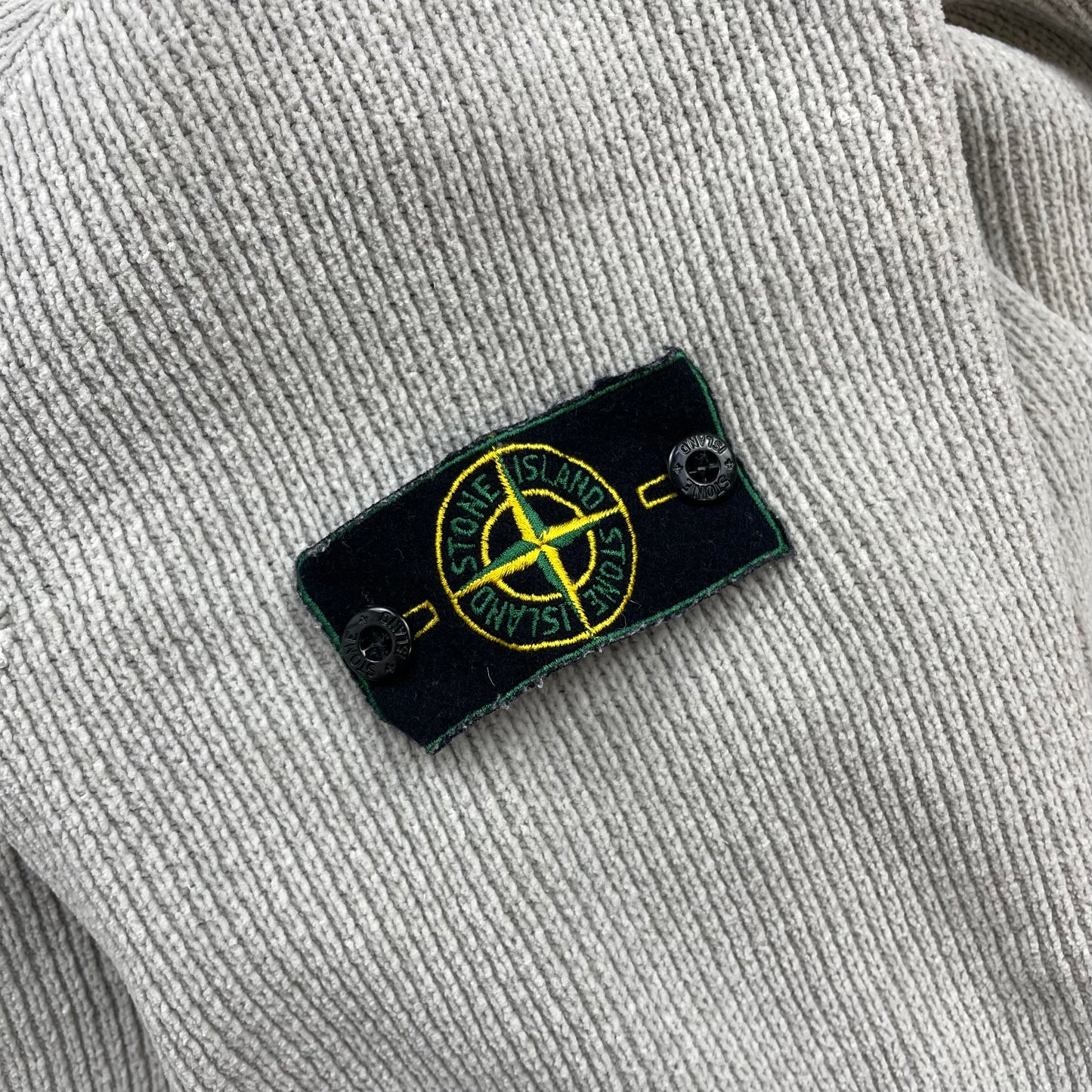 Stone Island Grey SS99 Chenille Knit Button-Through Green Edge Badge Cardigan Jacket