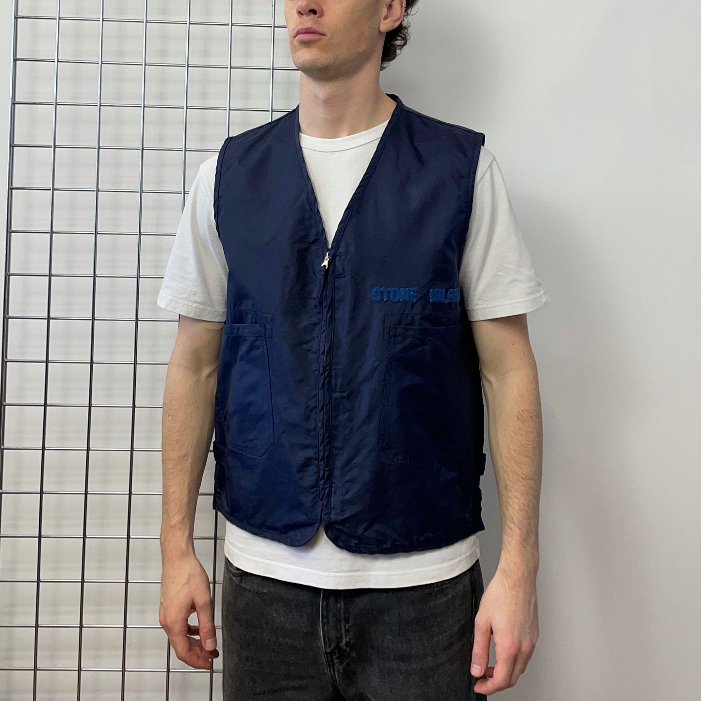 Stone Island Navy SS94 Formula Steel Spellout Gilet Vest