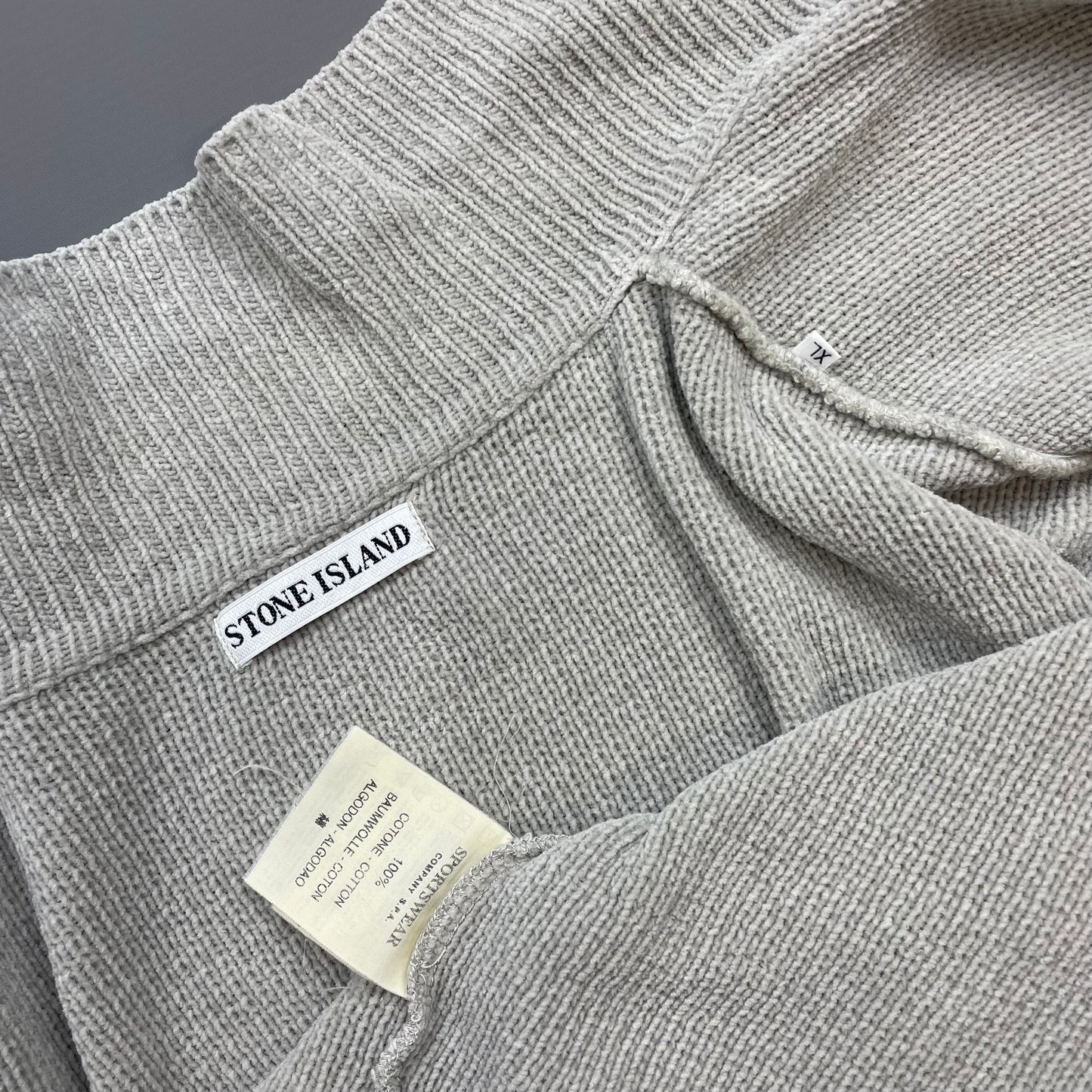 Stone Island Grey SS99 Chenille Knit Button-Through Green Edge Badge Cardigan Jacket