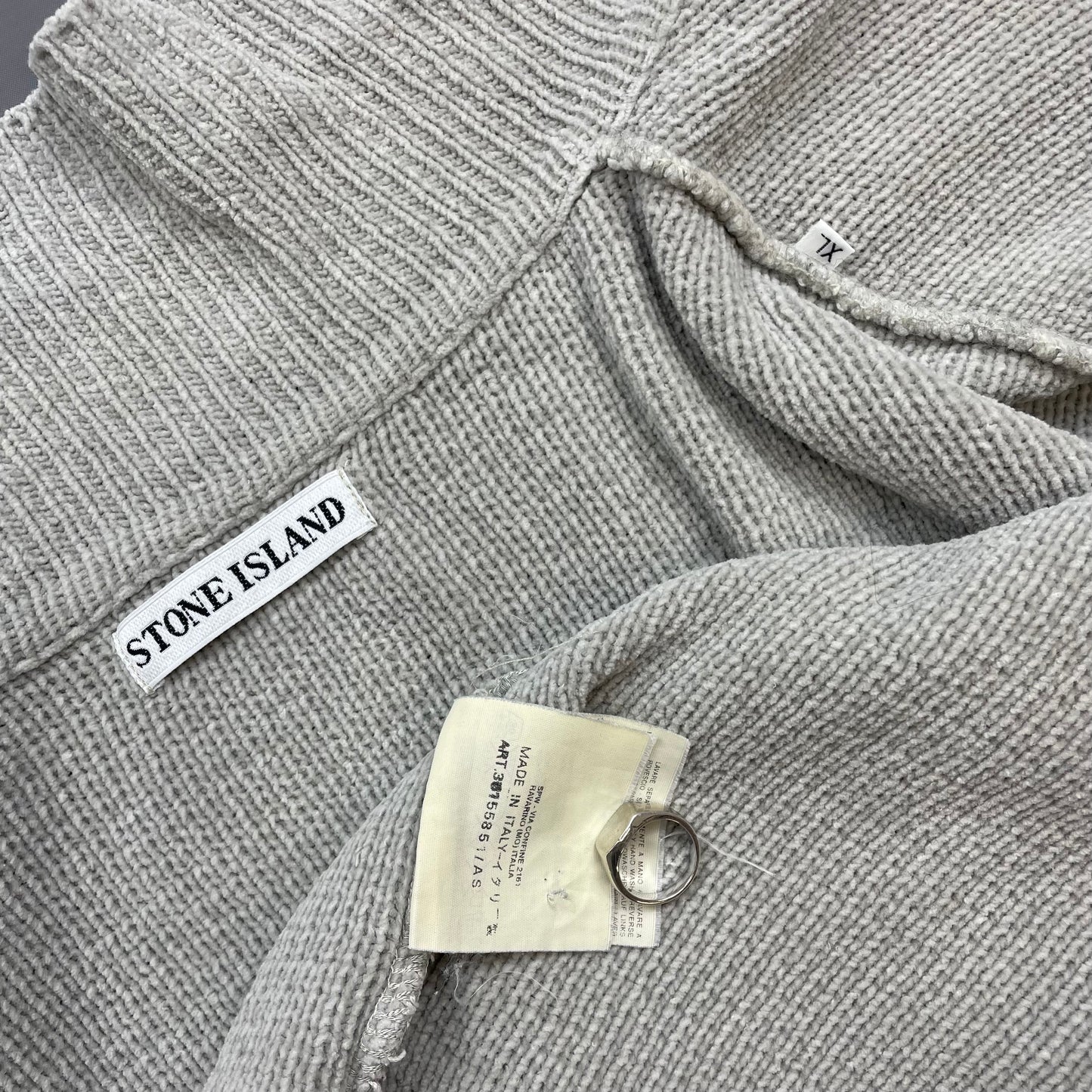 Stone Island Grey SS99 Chenille Knit Button-Through Green Edge Badge Cardigan Jacket