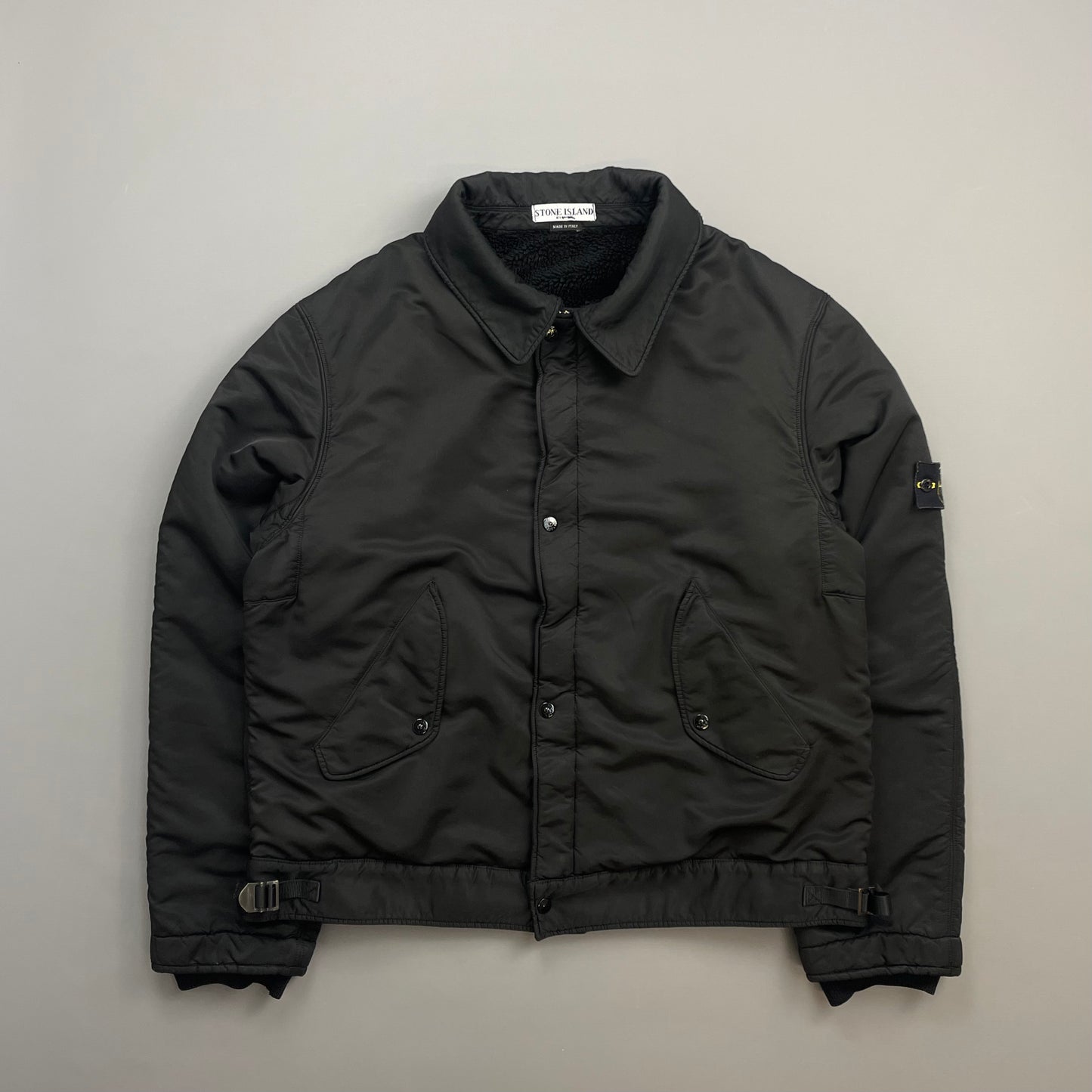 Stone Island Black AW08 Fleece-Lined Harrington Buckle Bomber Jacket