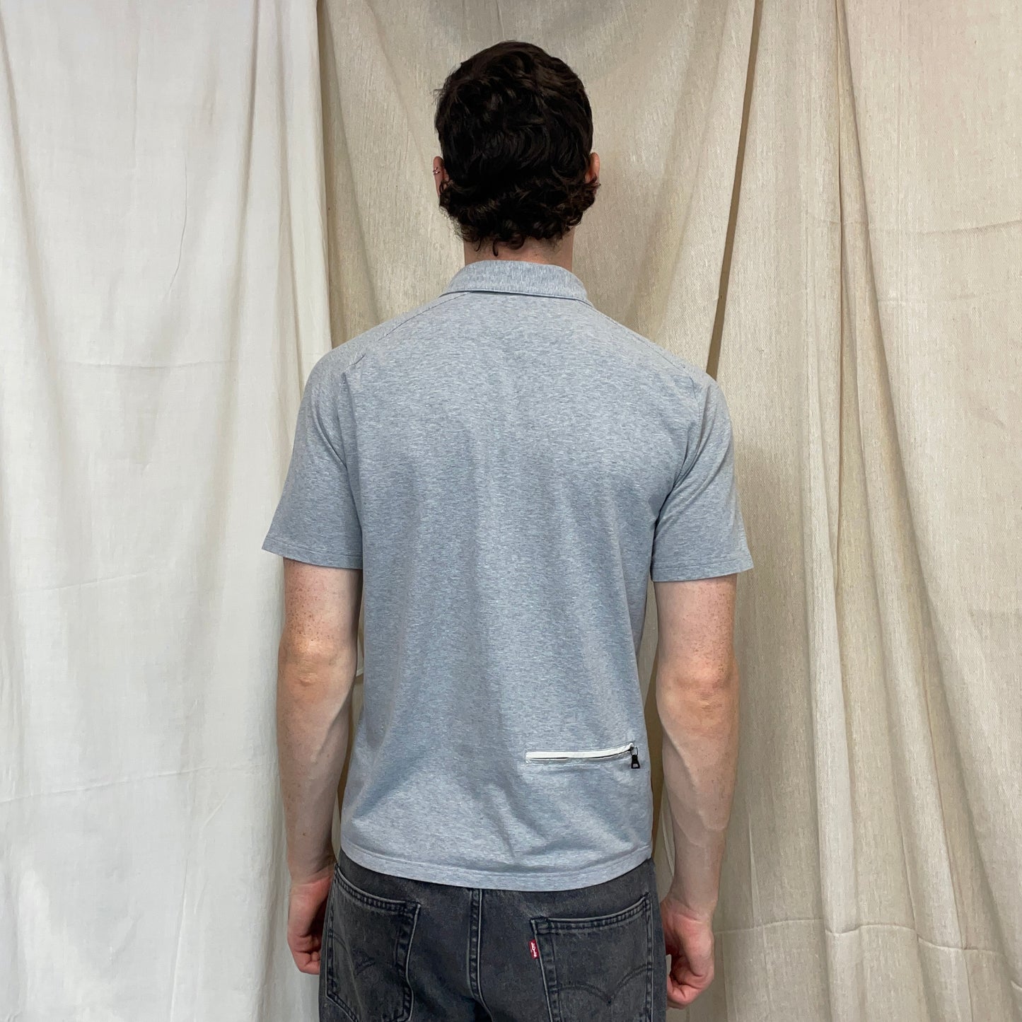 Prada Sport Grey 00s Rear Pocket Short Sleeve Zip Polo Shirt