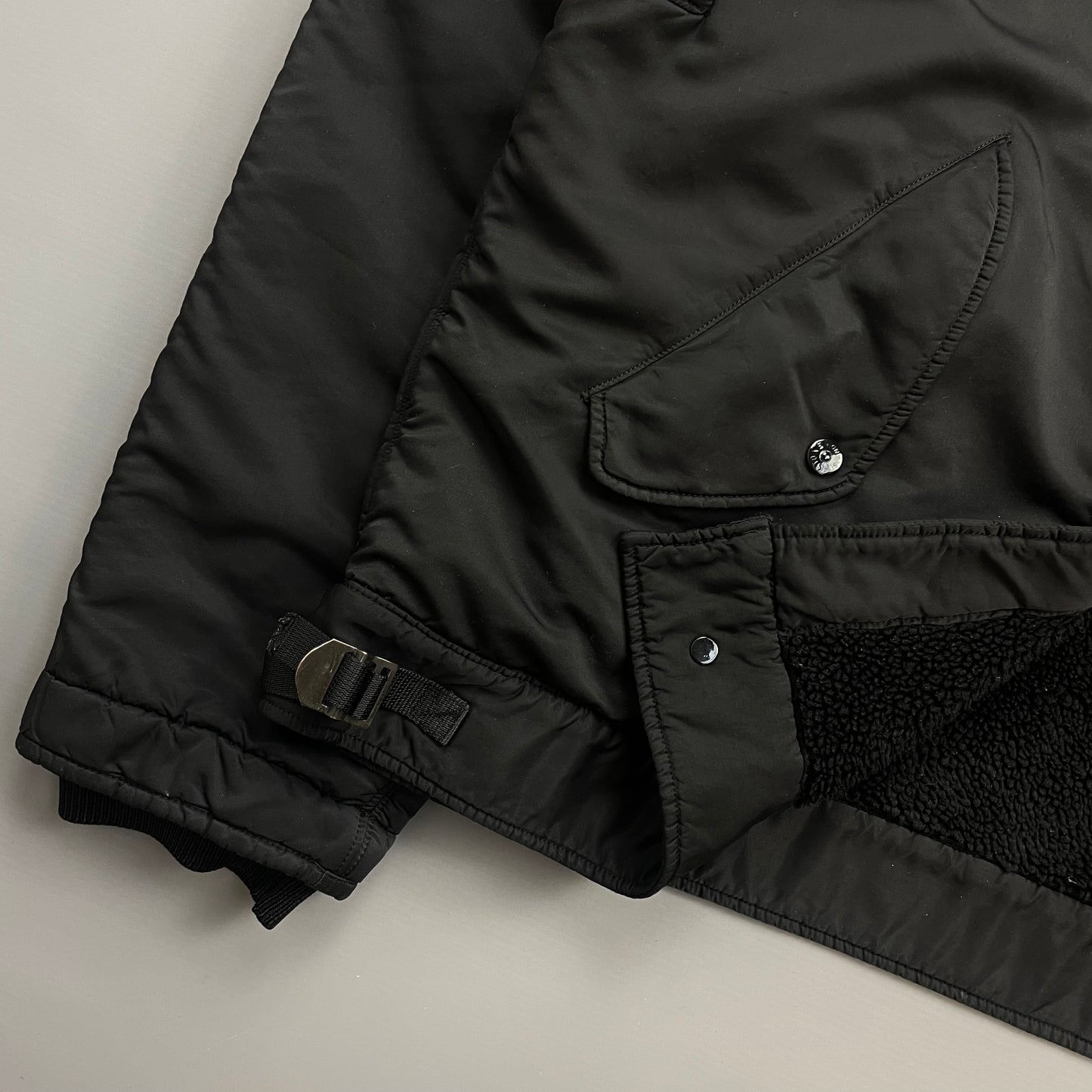 Stone Island Black AW08 Fleece-Lined Harrington Buckle Bomber Jacket