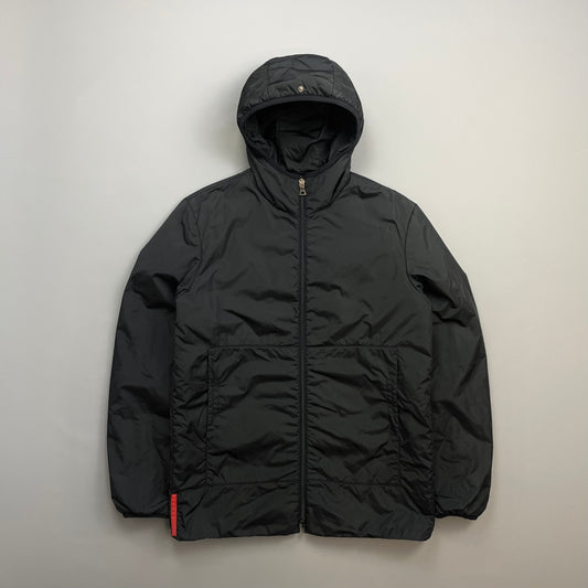 Prada Sport Black Nylon Padded Hooded Liner Windbreaker Jacket
