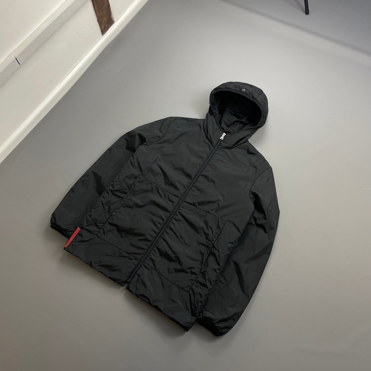 Prada Sport Black Nylon Padded Hooded Liner Windbreaker Jacket