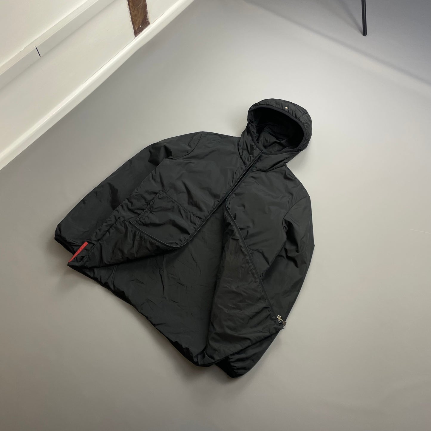 Prada Sport Black Nylon Padded Hooded Liner Windbreaker Jacket