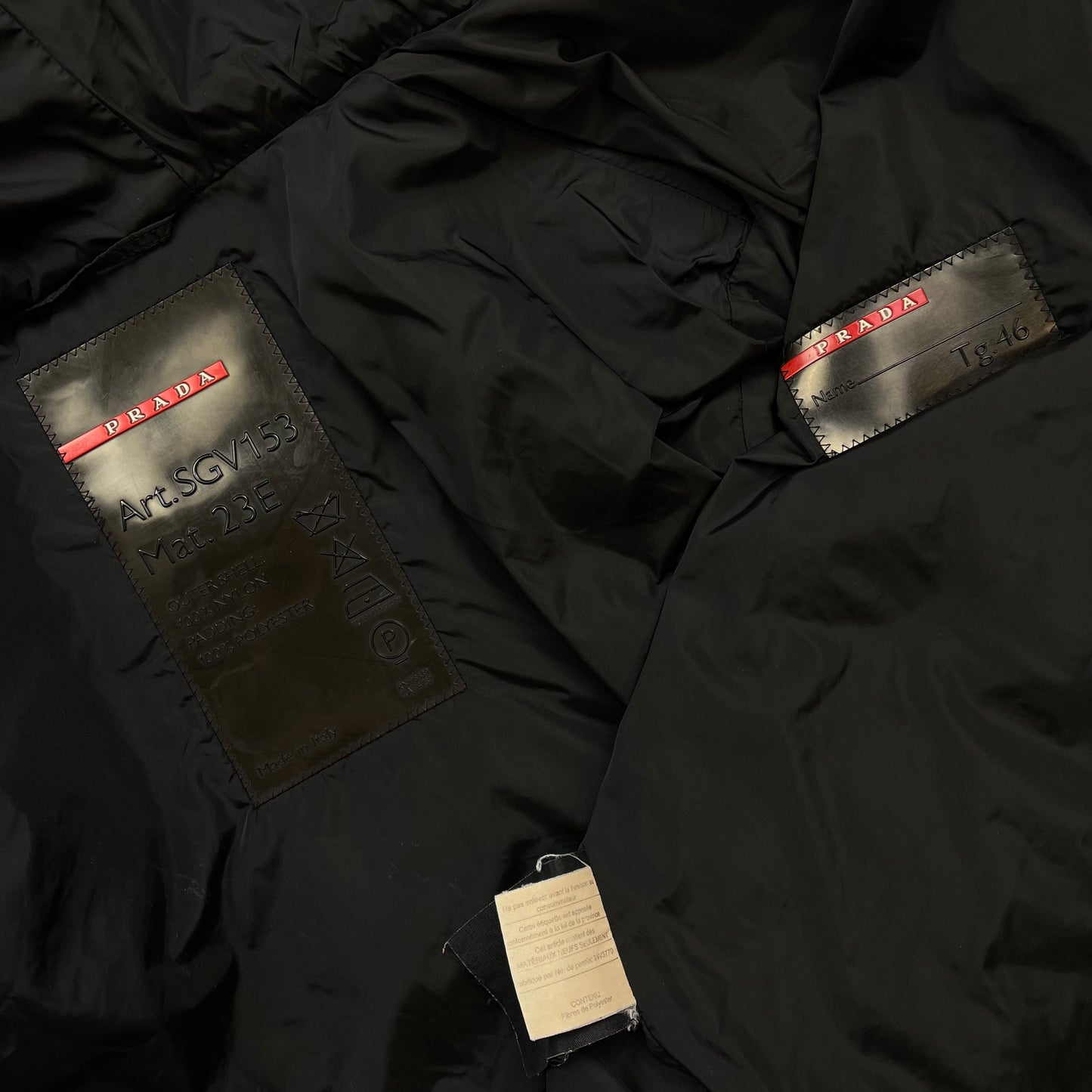 Prada Sport Black Nylon Padded Hooded Liner Windbreaker Jacket