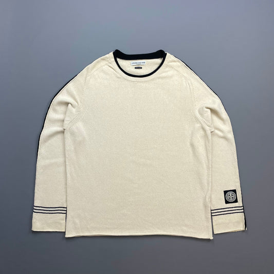 Stone Island Cream SS05 Midweight Cuff-Emblem Knit Jumper