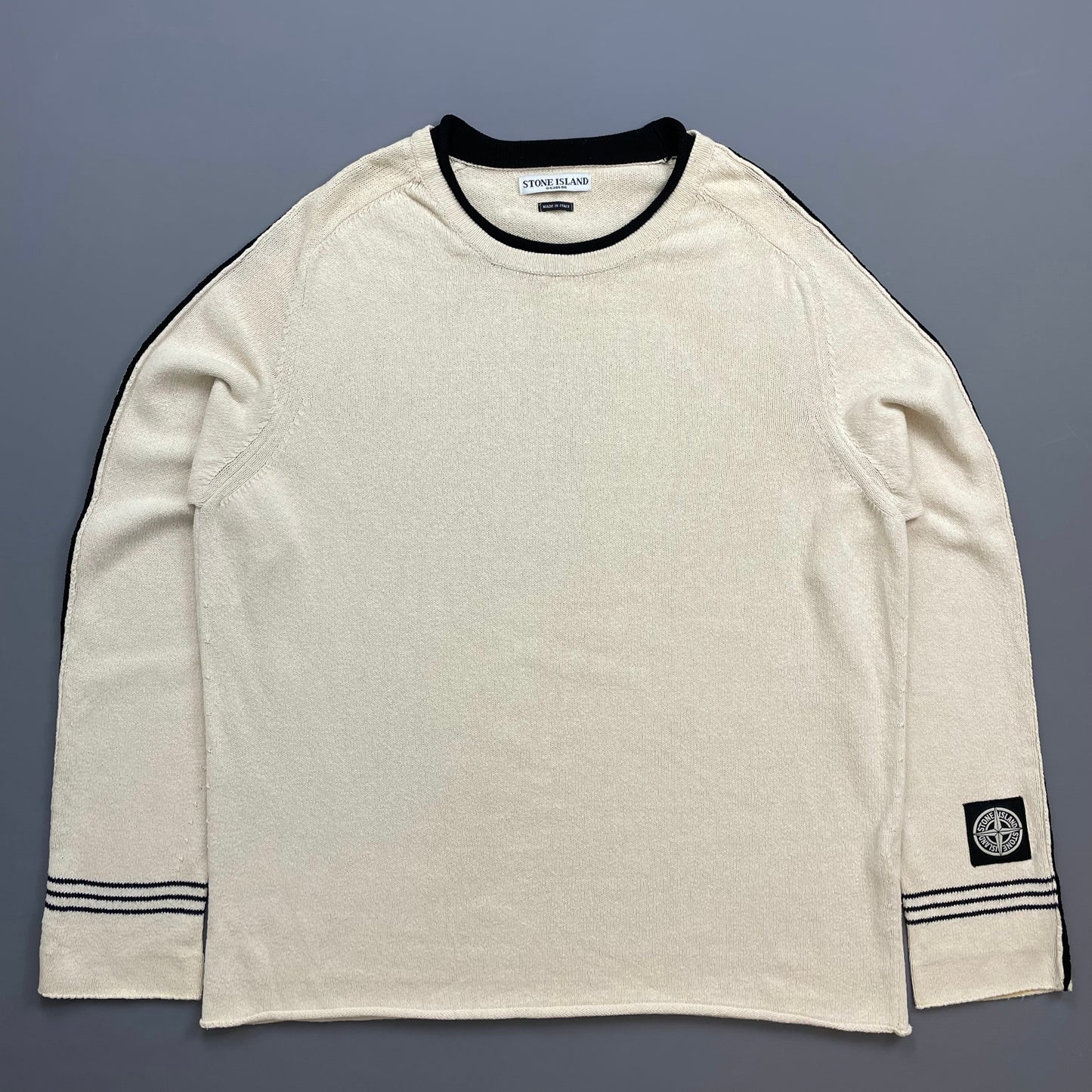 Stone Island Cream SS05 Midweight Cuff-Emblem Knit Jumper