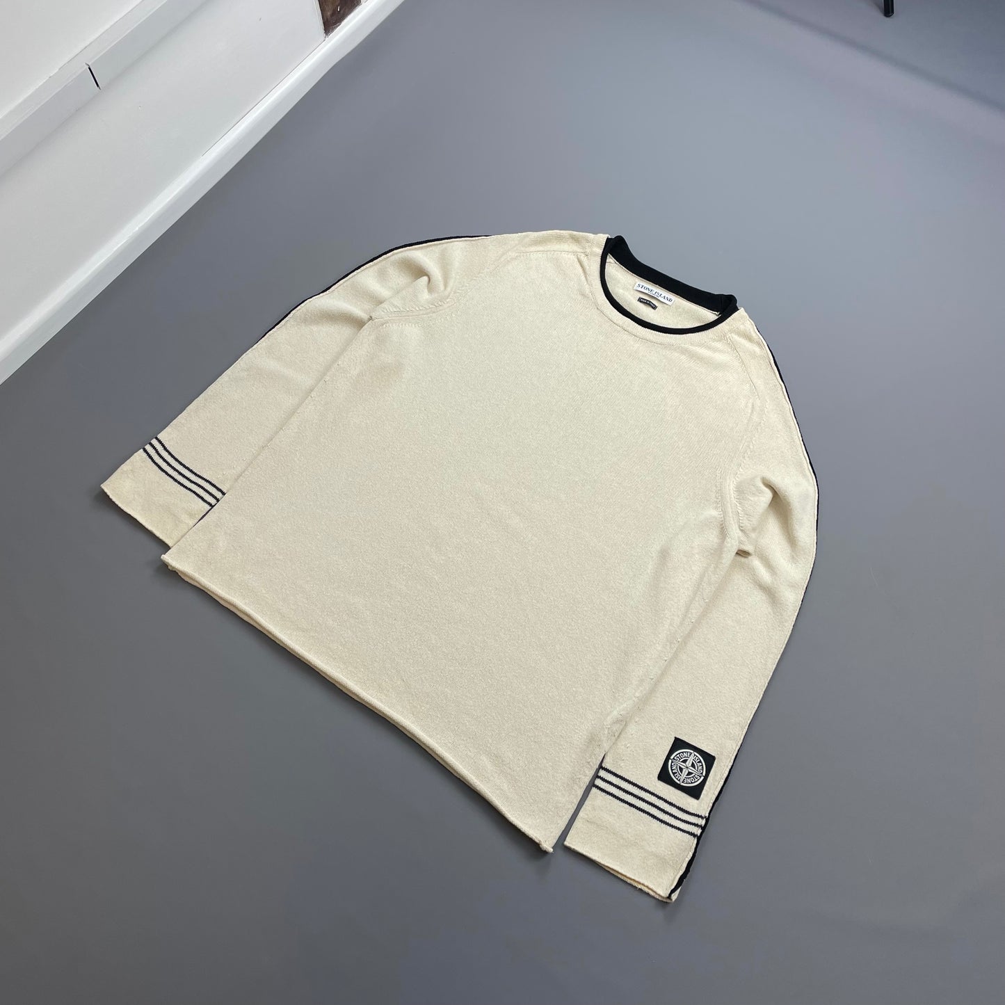 Stone Island Cream SS05 Midweight Cuff-Emblem Knit Jumper