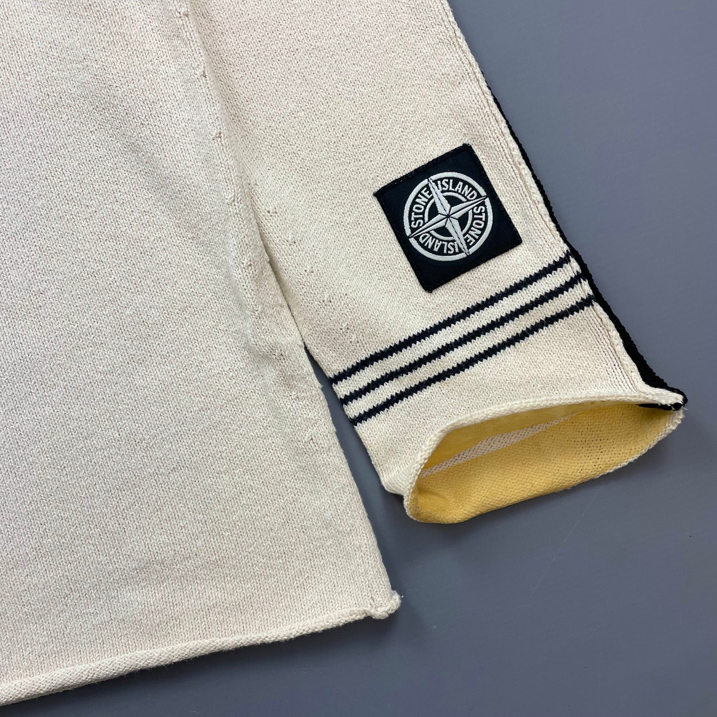 Stone Island Cream SS05 Midweight Cuff-Emblem Knit Jumper