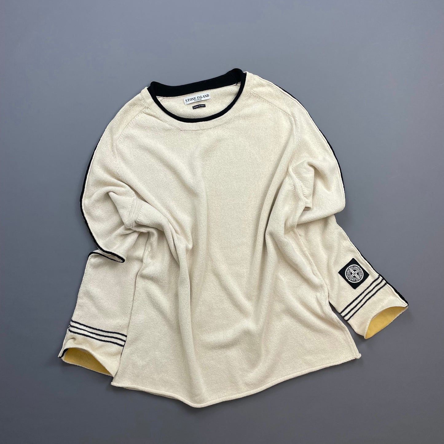 Stone Island Cream SS05 Midweight Cuff-Emblem Knit Jumper