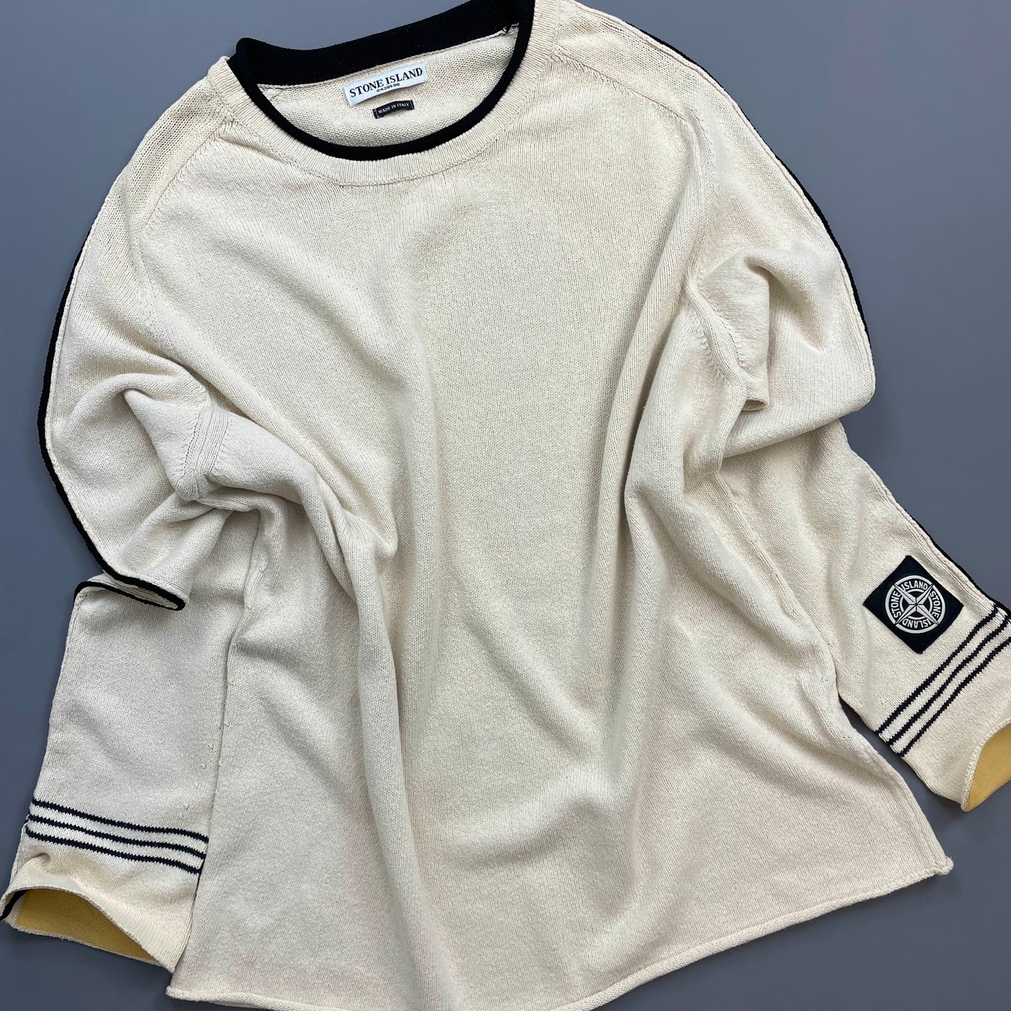 Stone Island Cream SS05 Midweight Cuff-Emblem Knit Jumper