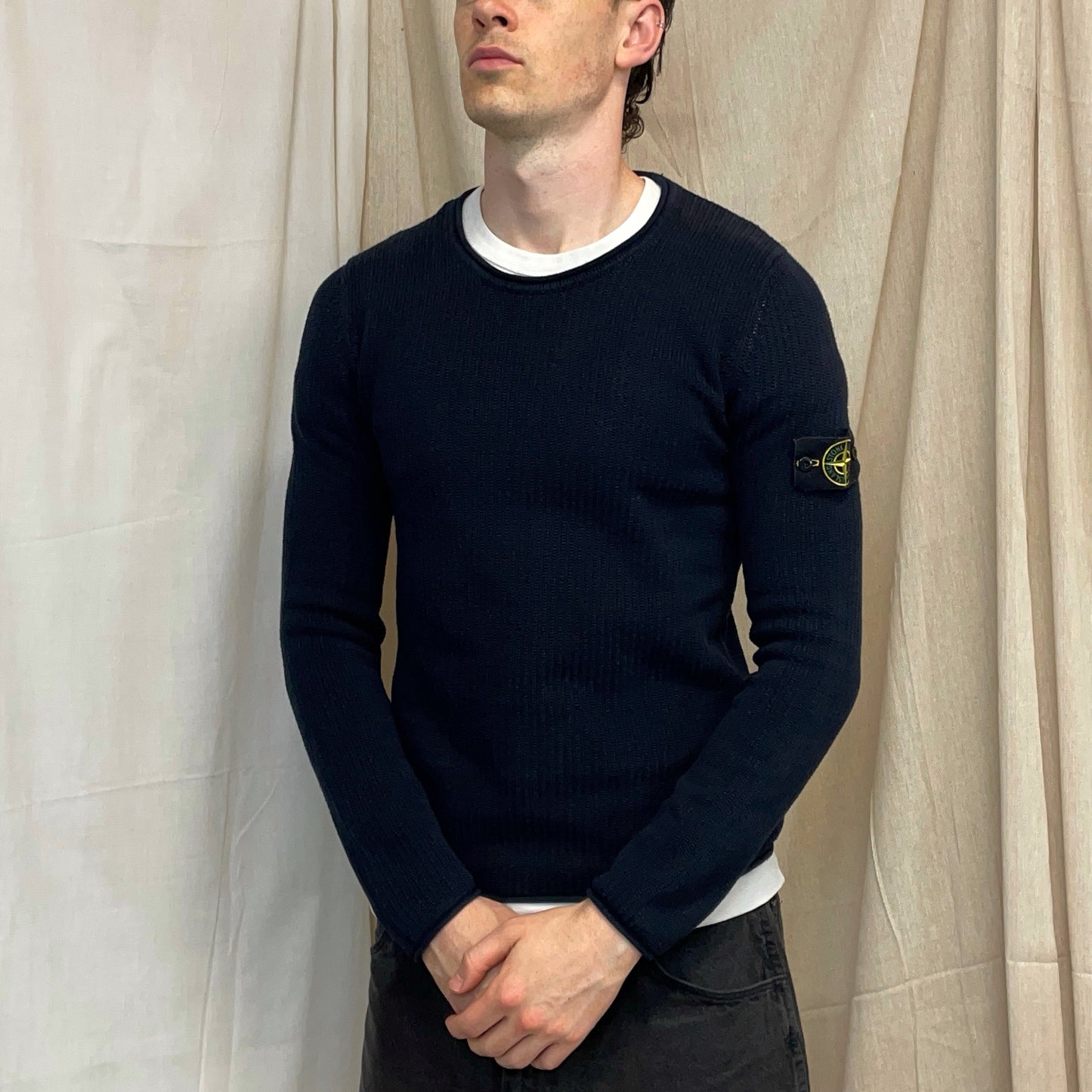 Stone Island Navy SS06 Ribbed Raw-Edge Knit Crewneck Jumper