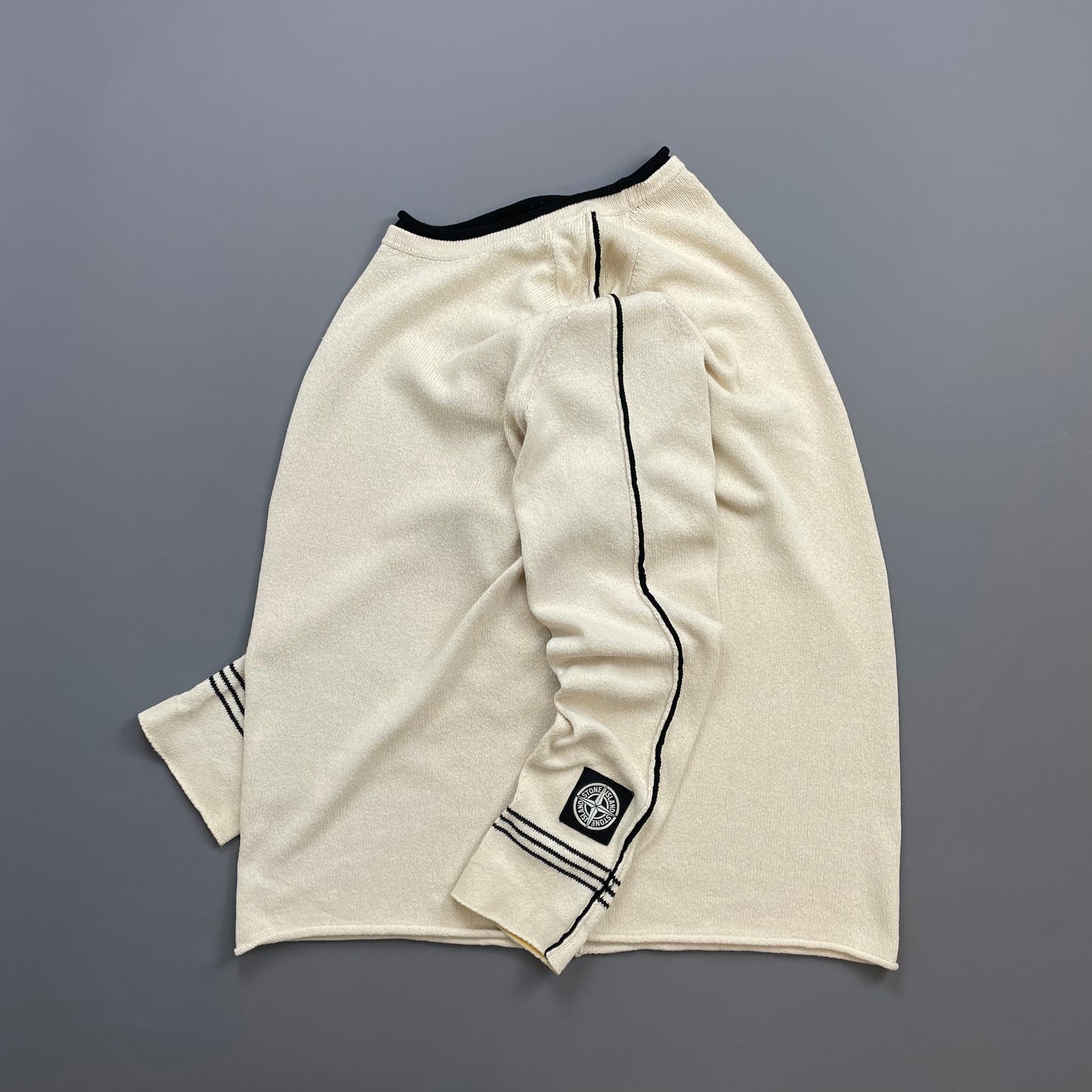 Stone Island Cream SS05 Midweight Cuff-Emblem Knit Jumper