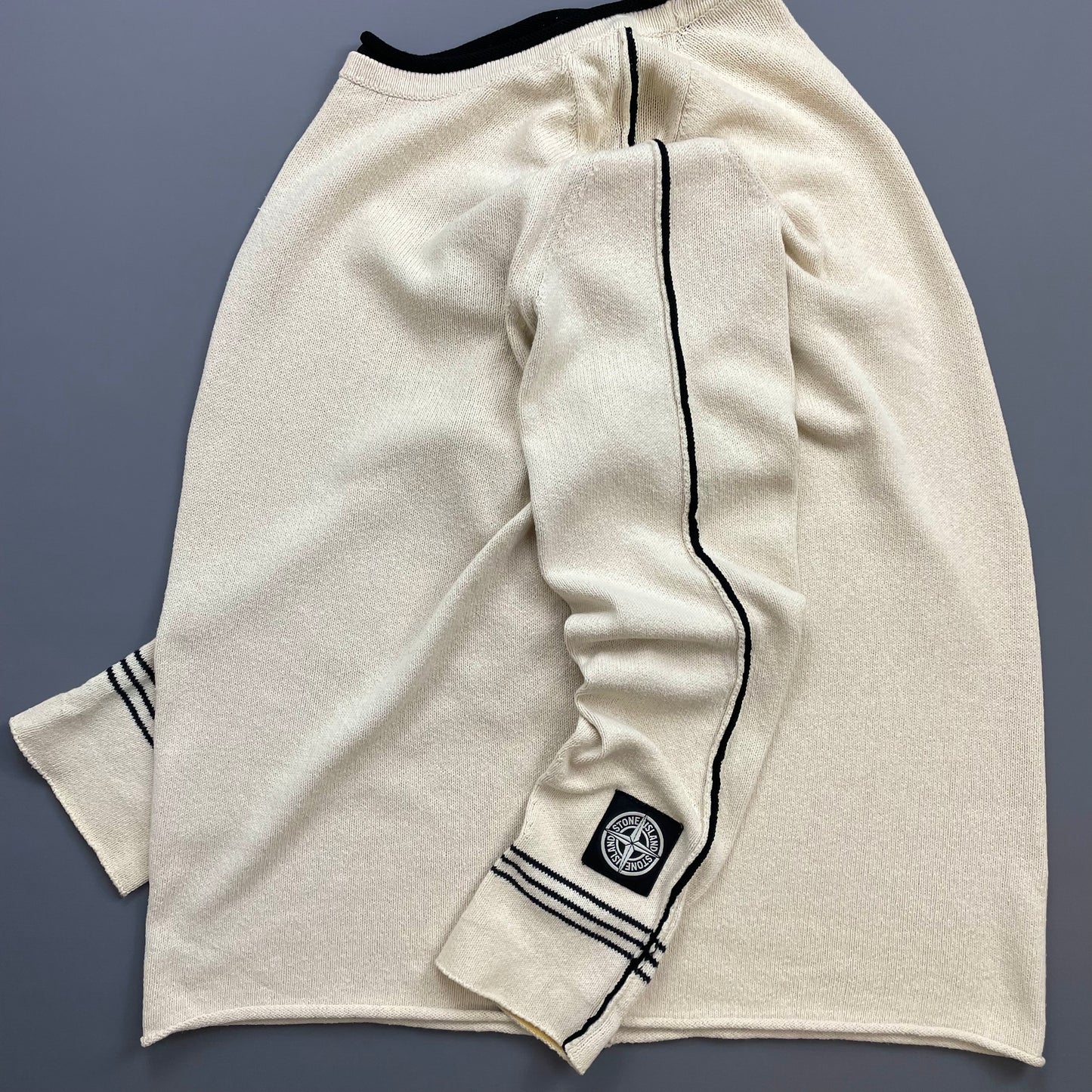 Stone Island Cream SS05 Midweight Cuff-Emblem Knit Jumper