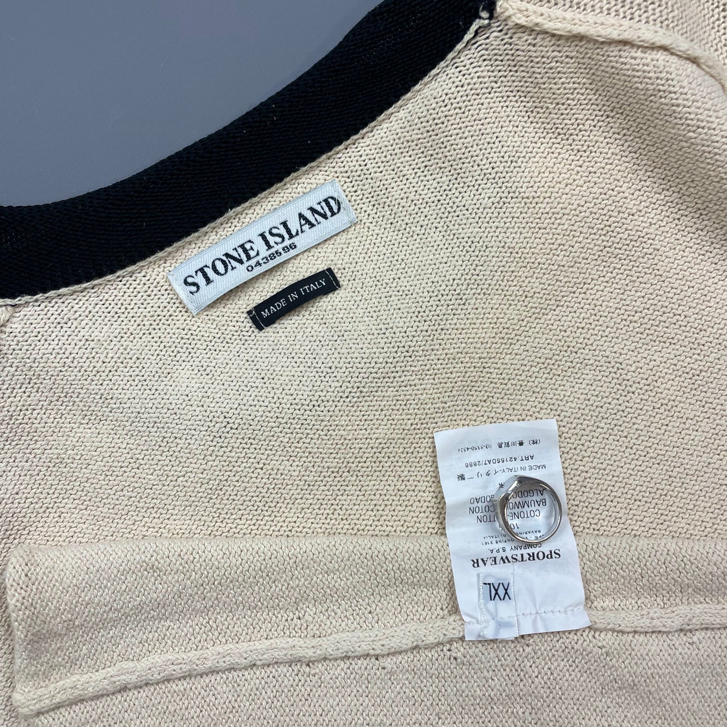 Stone Island Cream SS05 Midweight Cuff-Emblem Knit Jumper