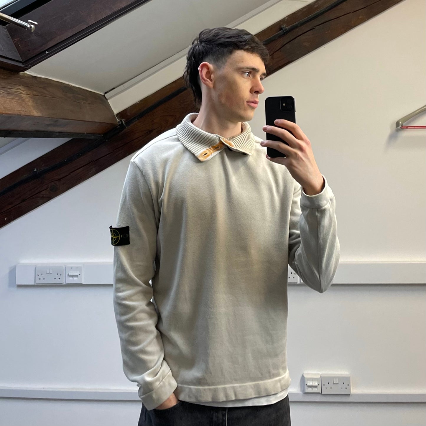 Stone Island Grey AW02 Button-Up Collared Jumper