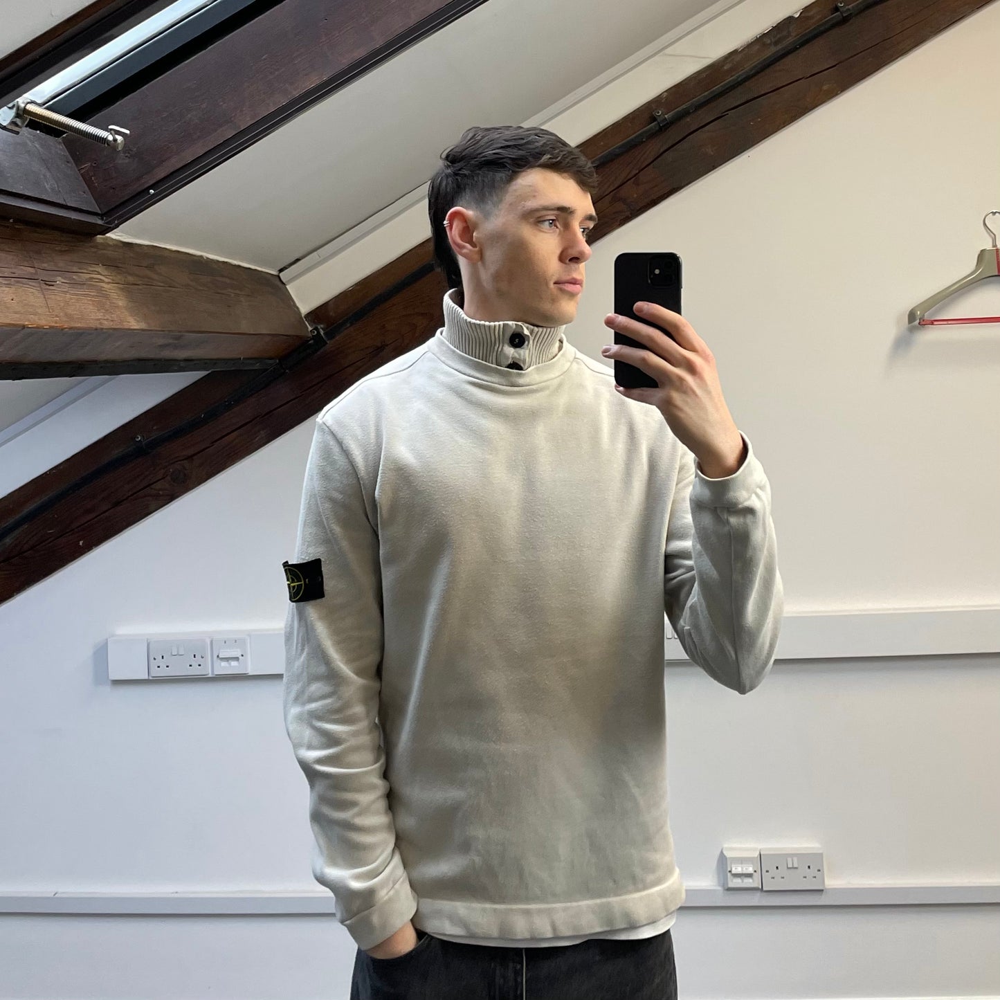 Stone Island Grey AW02 Button-Up Collared Jumper
