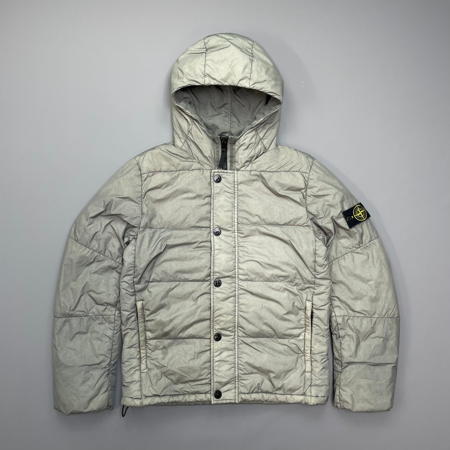 Stone Island Grey Garment Dyed Crinkle Reps NY Down Hooded Puffer Jacket AW15