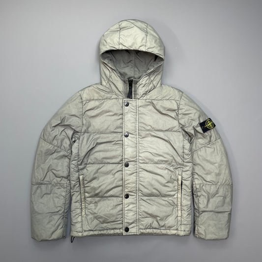 Stone Island Grey Garment Dyed Crinkle Reps NY Down Hooded Puffer Jacket AW15
