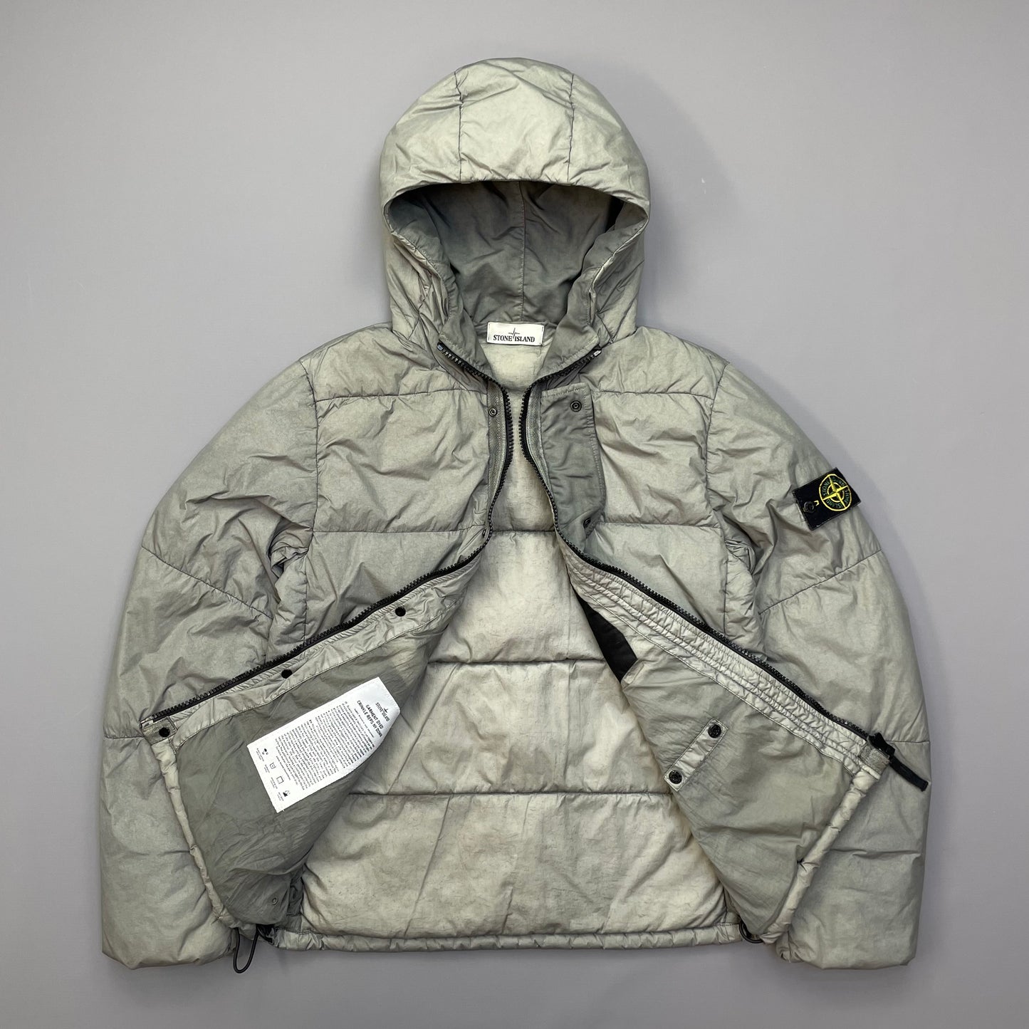 Stone Island Grey Garment Dyed Crinkle Reps NY Down Hooded Puffer Jacket AW15
