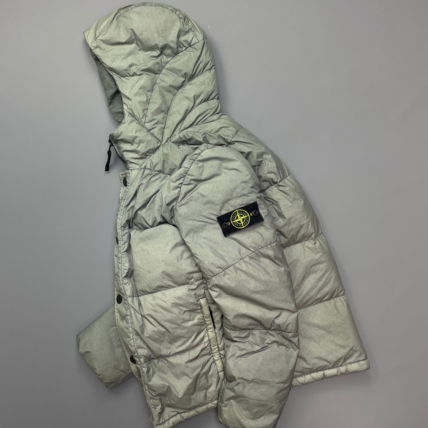 Stone Island Grey Garment Dyed Crinkle Reps NY Down Hooded Puffer Jacket AW15