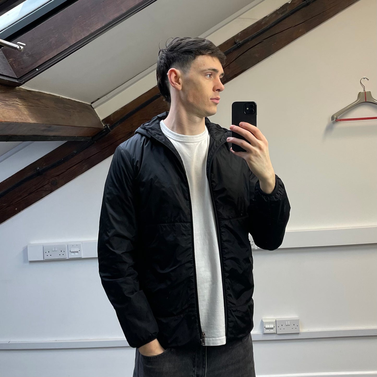 Prada Sport Black Nylon Padded Hooded Liner Windbreaker Jacket