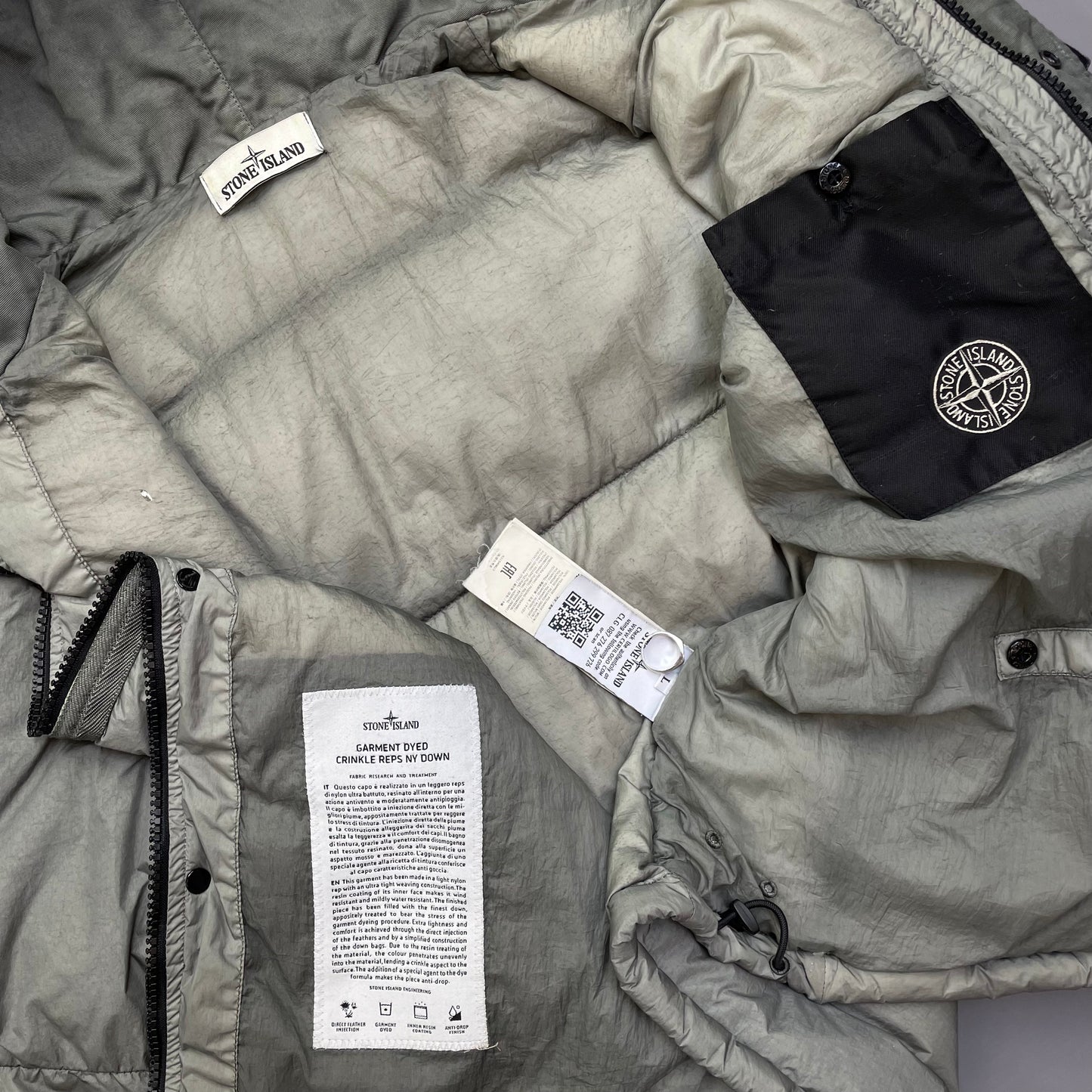 Stone Island Grey Garment Dyed Crinkle Reps NY Down Hooded Puffer Jacket AW15