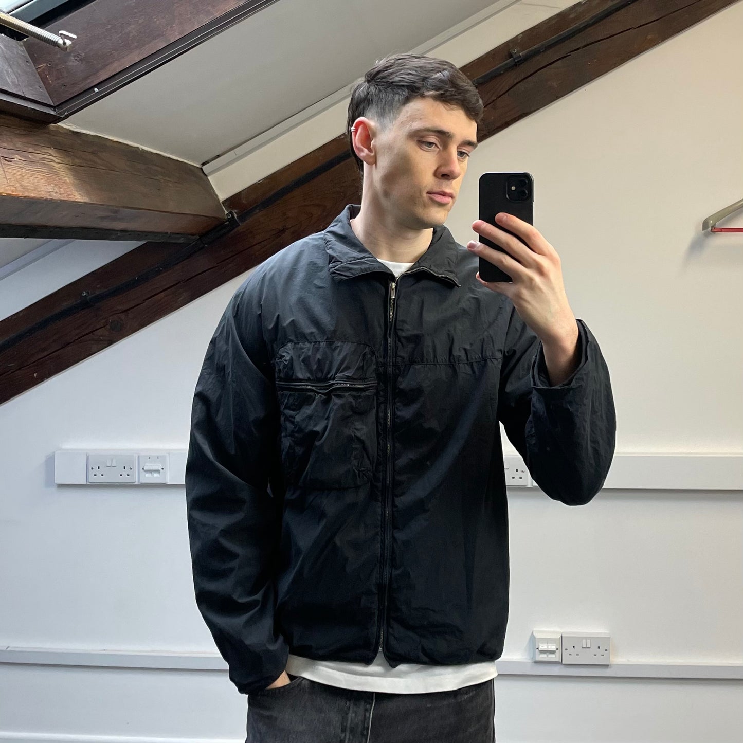 C.P. Company Black/Grey AW04 Cotton & Nylon Lightweight Lined Harrington Jacket