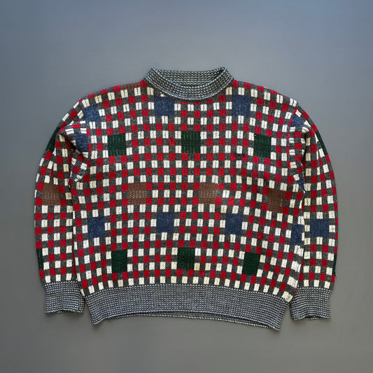Armani Red 80s Check & Patchwork Knit Jumper